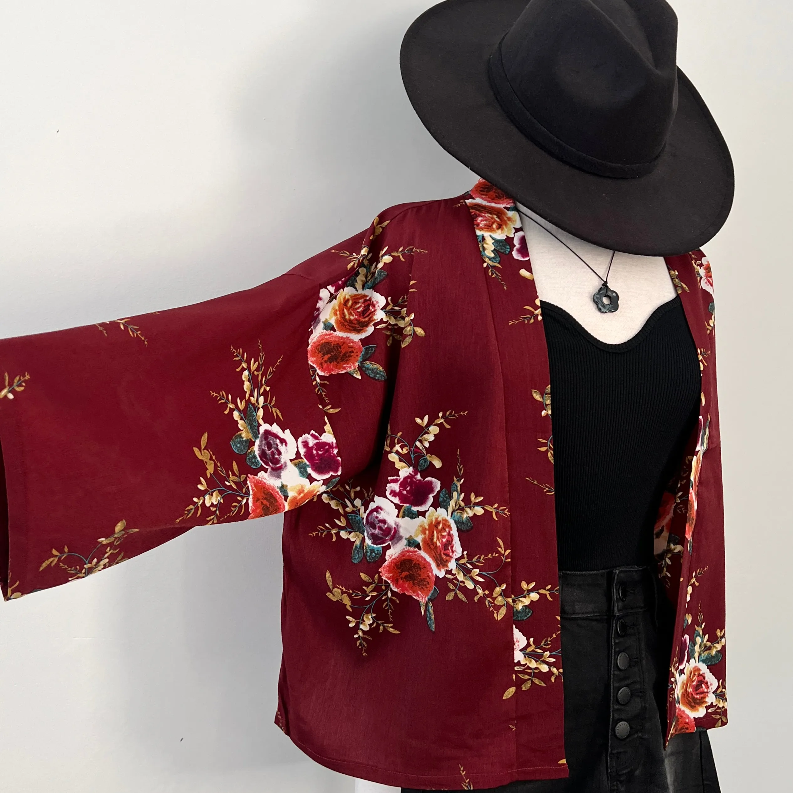 Illusions Of Love Kimono - Burgundy