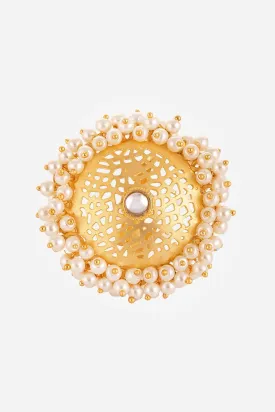 Jaali Pattern Pearl Embellished Hand Ring