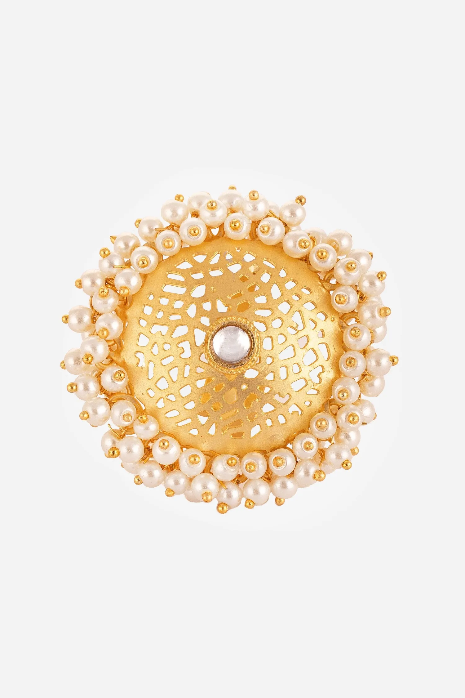 Jaali Pattern Pearl Embellished Hand Ring