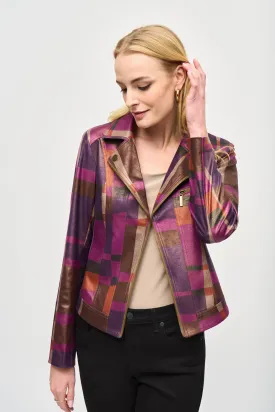 Joseph Ribkoff Multicolor Foiled Print Faux Suede Jacket