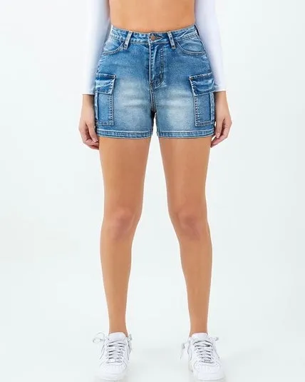 Kaylee Cargo Shorts (Blue Denim)