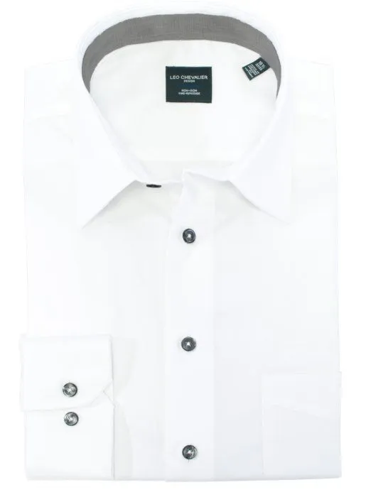 Leo Chevalier Mens White Regular Fit 100% Cotton No Iron Dress Shirt