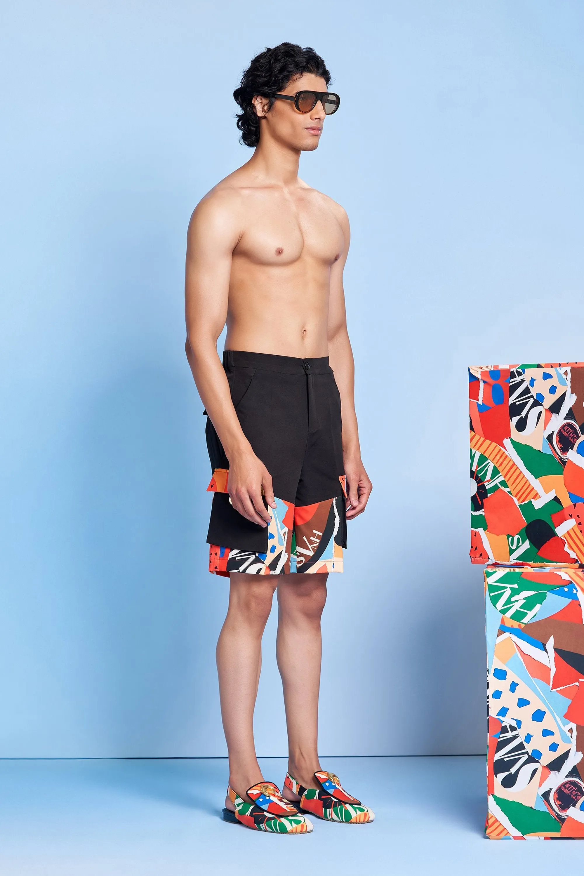 Lgrmash & Noir Panelled Cargo Shorts