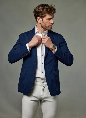 Liam in Solid White with Navy Iridescent Buttons Shirt