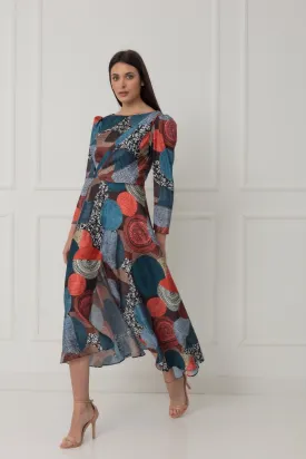 Matilde Cano Abstract Print High Neck Midi Dress