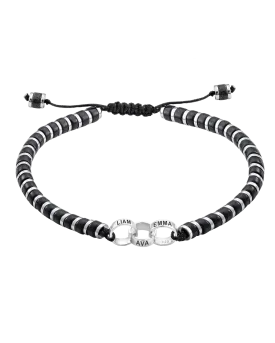 Men's Black Onyx Disc Bead & Forever Links Bracelet - 14K White Gold