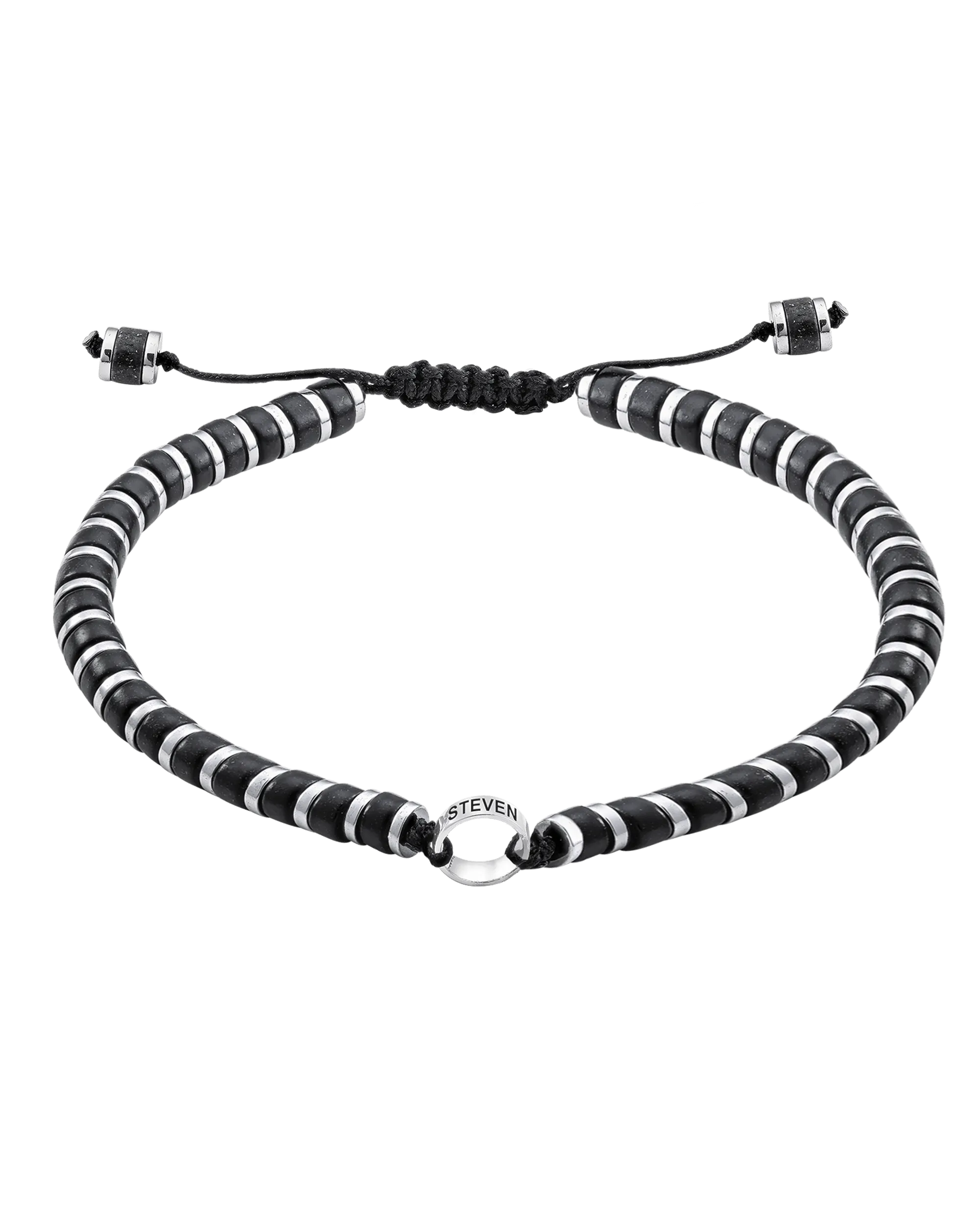 Men's Black Onyx Disc Bead & Forever Links Bracelet - 925 Sterling Silver