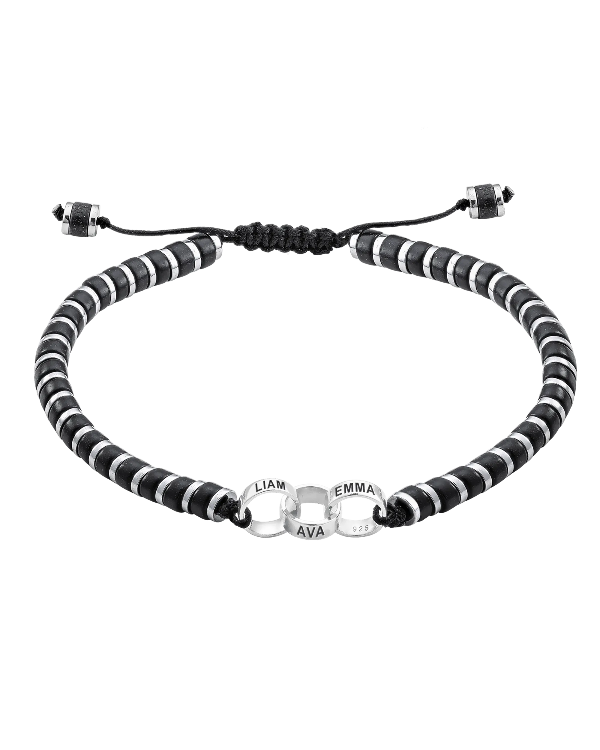 Men's Black Onyx Disc Bead & Forever Links Bracelet - 925 Sterling Silver