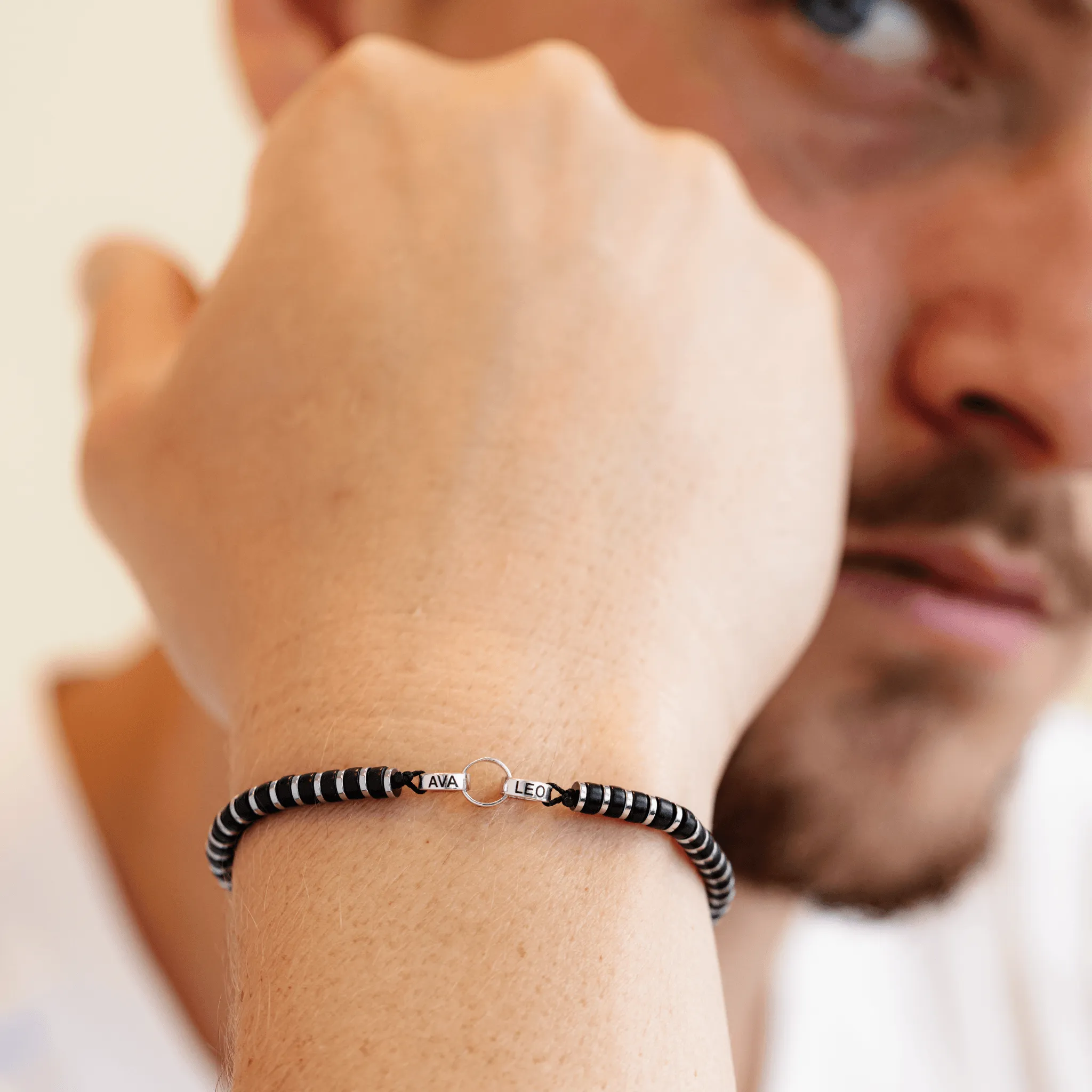 Men's Black Onyx Disc Bead & Forever Links Bracelet - 925 Sterling Silver