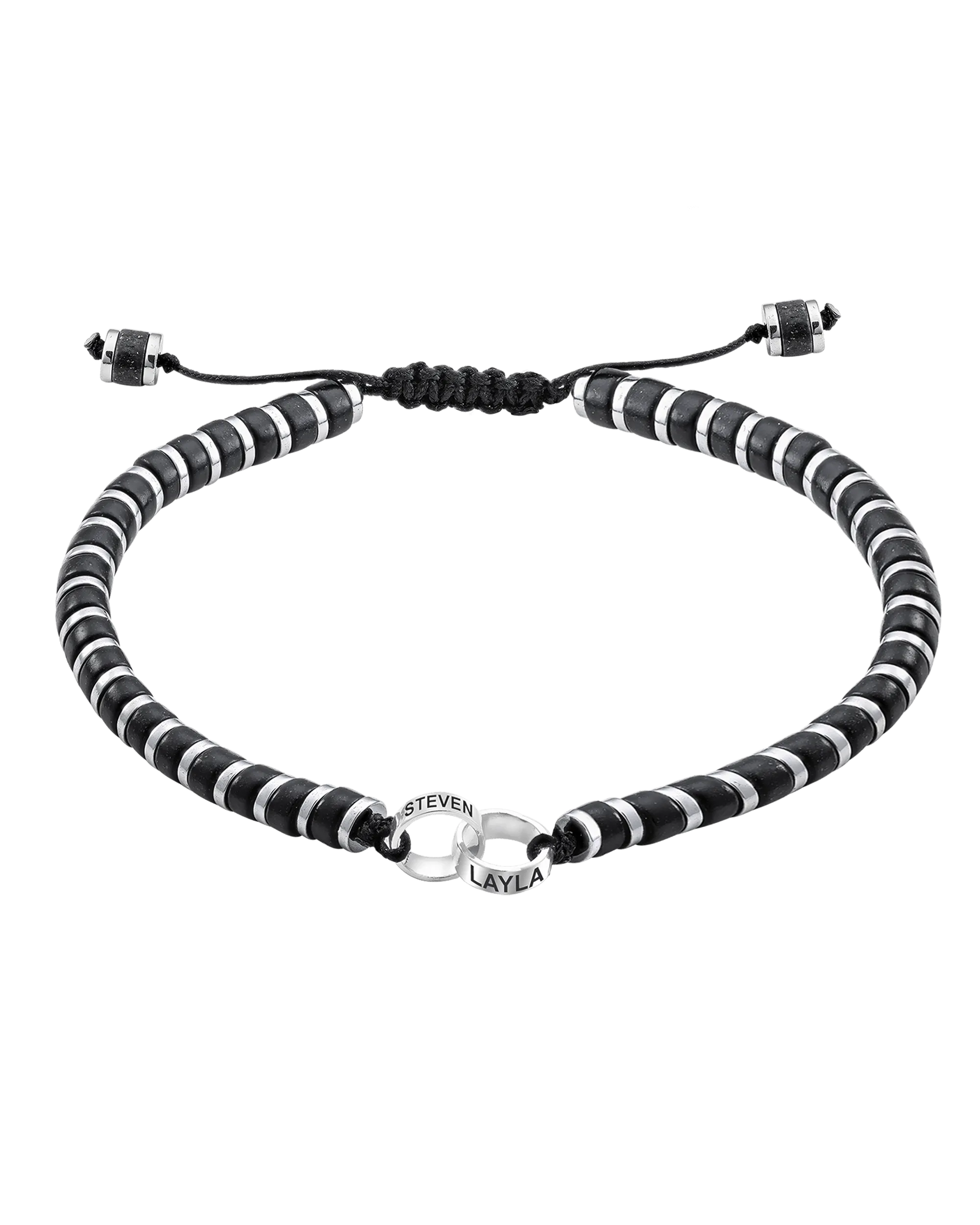 Men's Black Onyx Disc Bead & Forever Links Bracelet - 925 Sterling Silver