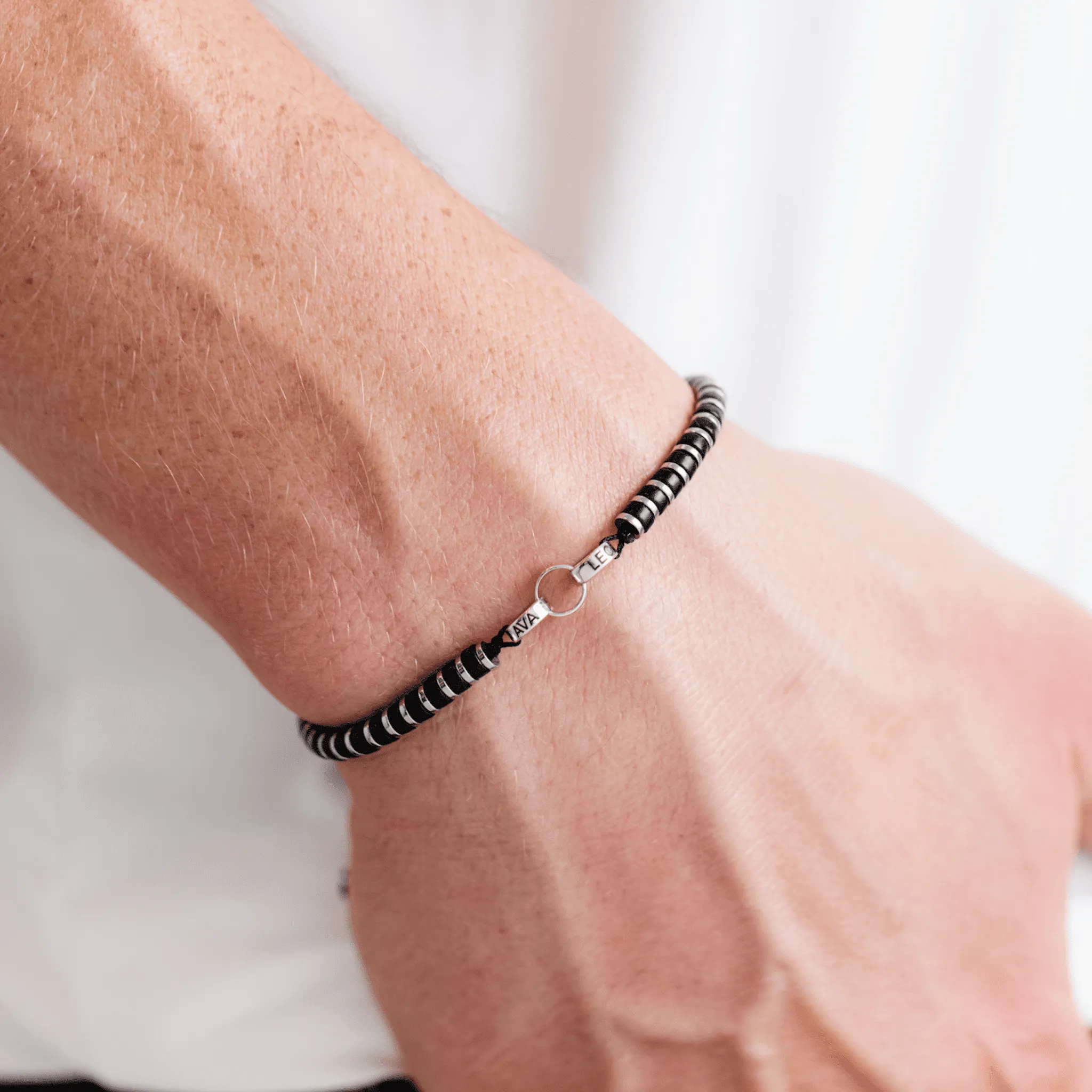 Men's Black Onyx Disc Bead & Forever Links Bracelet - 925 Sterling Silver