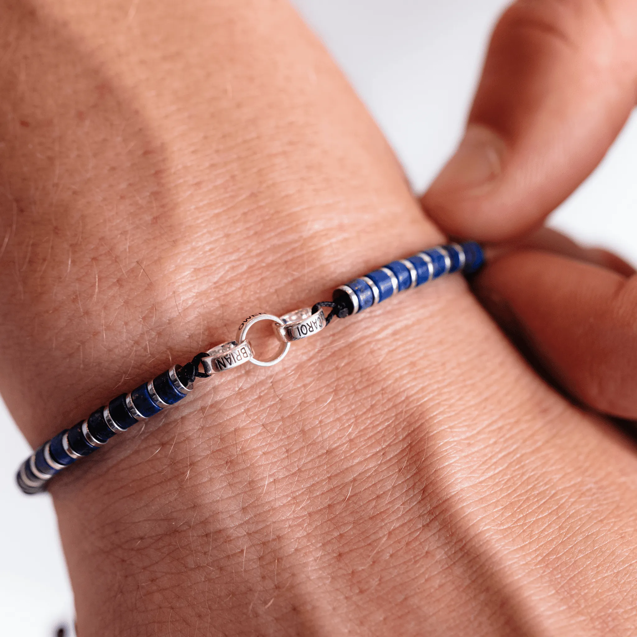 Men's Blue Lapis Disc Bead & Forever Links Bracelet - 14K White Gold