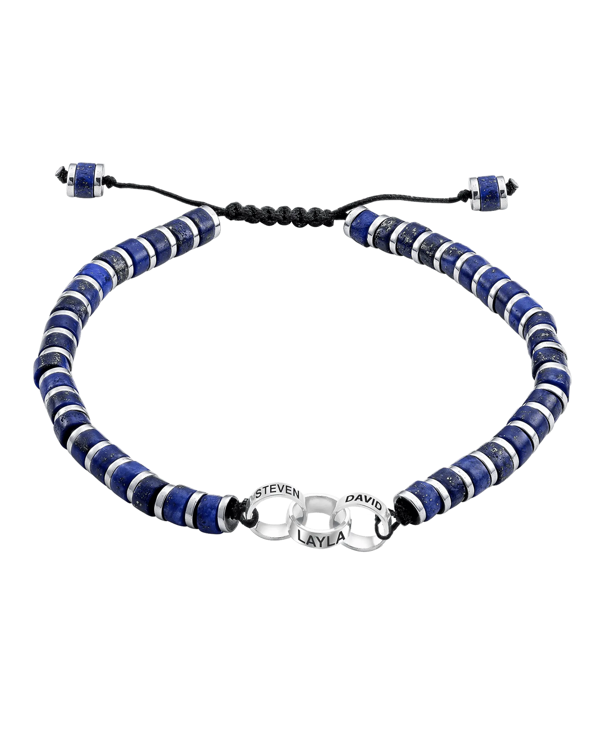 Men's Blue Lapis Disc Bead & Forever Links Bracelet - 14K White Gold