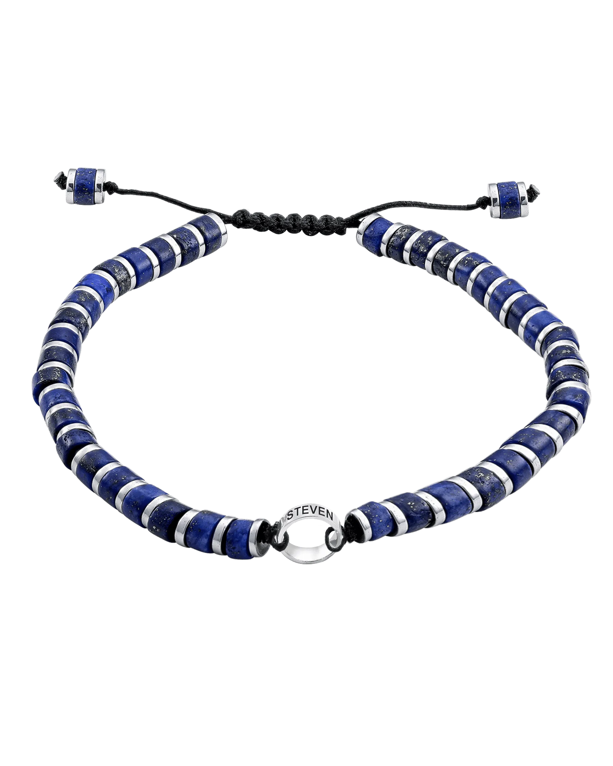 Men's Blue Lapis Disc Bead & Forever Links Bracelet - 14K White Gold