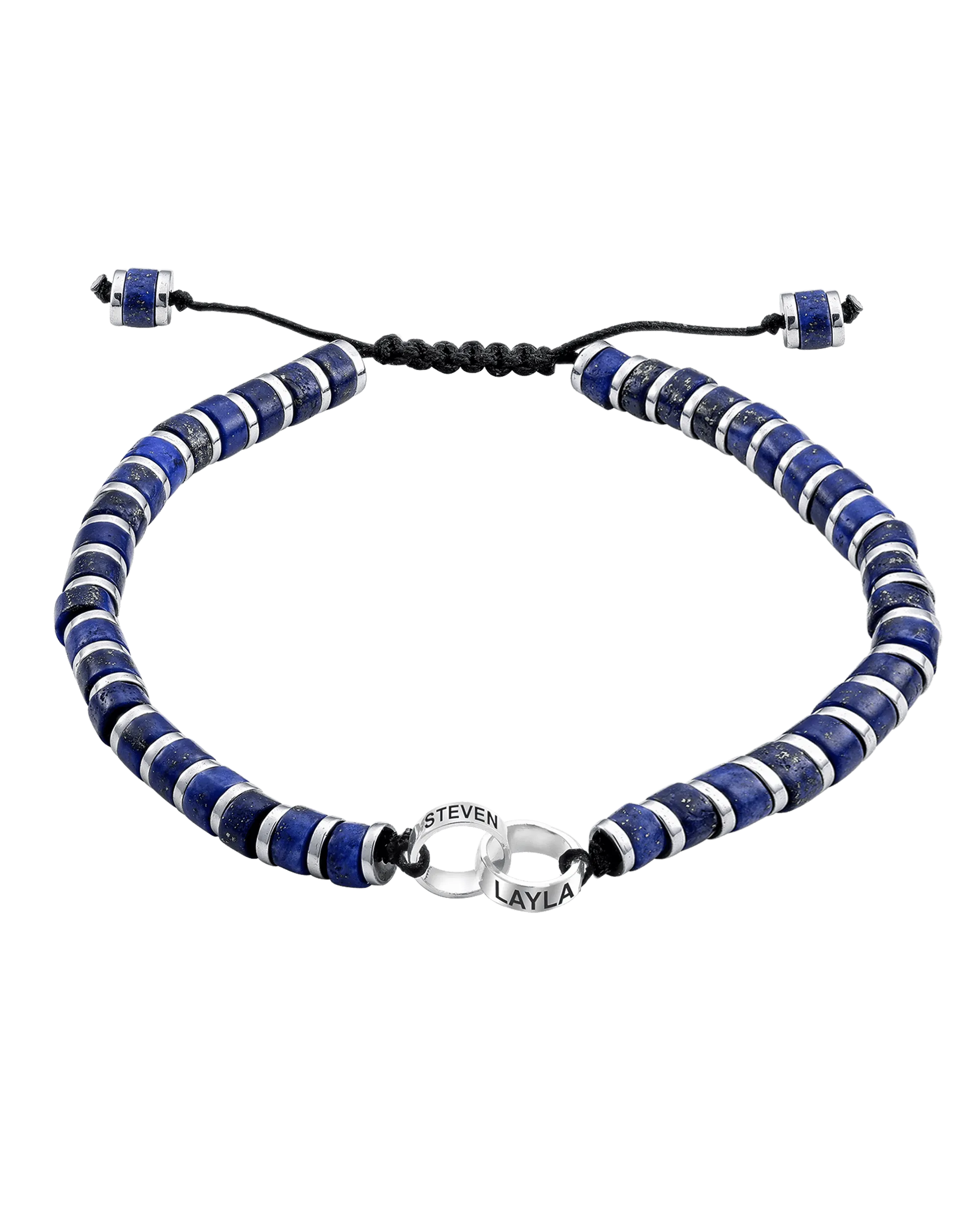 Men's Blue Lapis Disc Bead & Forever Links Bracelet - 14K White Gold