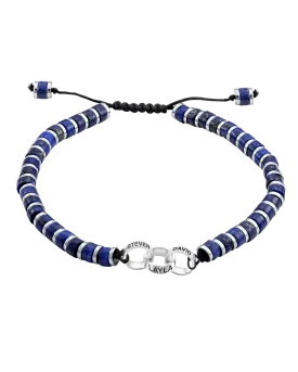 Men's Blue Lapis Disc Bead & Forever Links Bracelet - 14K White Gold