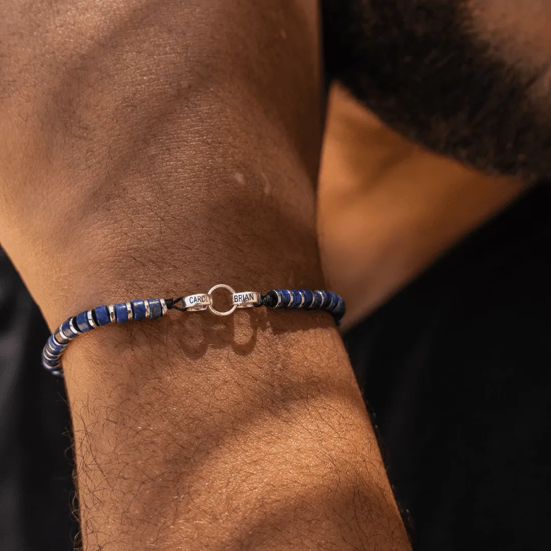 Men's Blue Lapis Disc Bead & Forever Links Bracelet - 14K White Gold