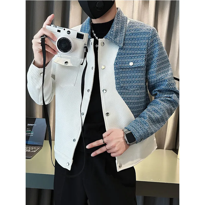Men's Casual Colorblock Plaid Slim Jacket