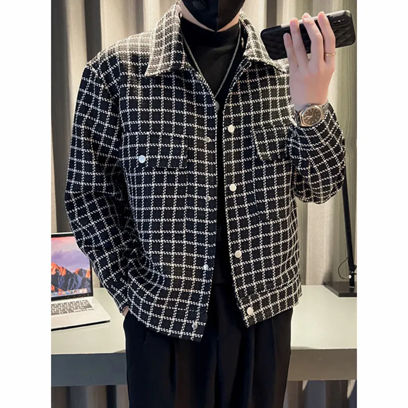 Men's Short Casual Lapel Plaid Jacket