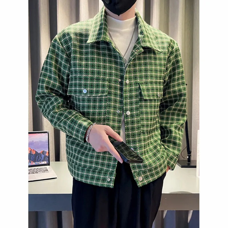 Men's Short Casual Lapel Plaid Jacket