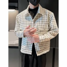 Men's Short Casual Lapel Plaid Jacket