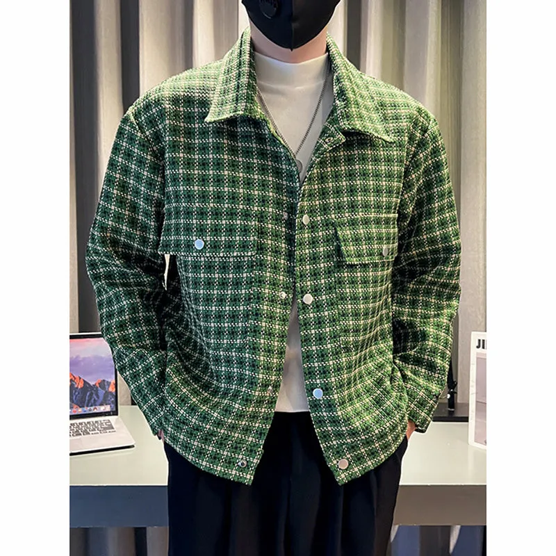 Men's Short Casual Lapel Plaid Jacket