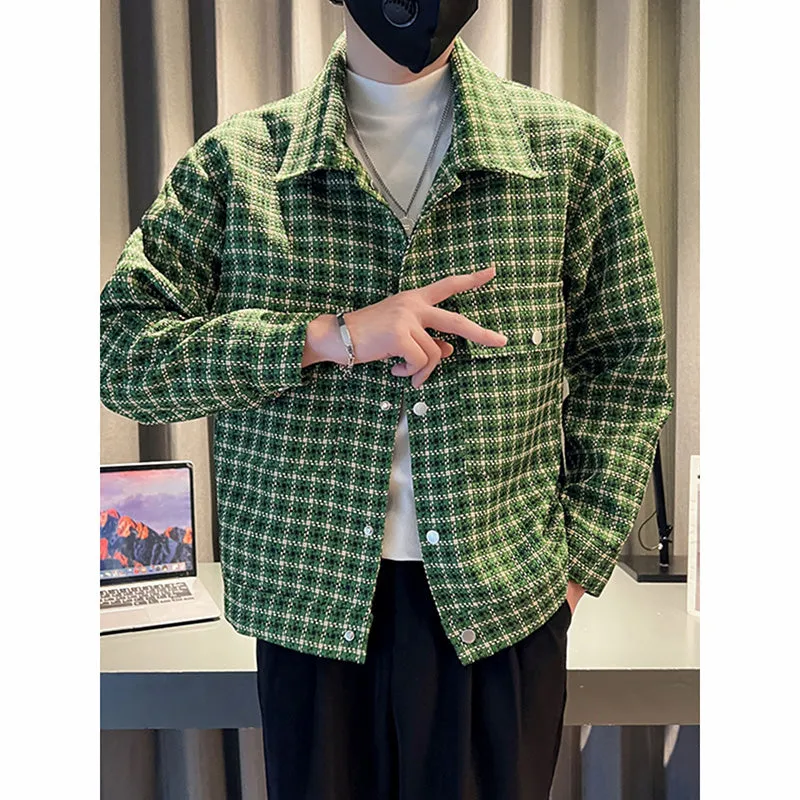 Men's Short Casual Lapel Plaid Jacket