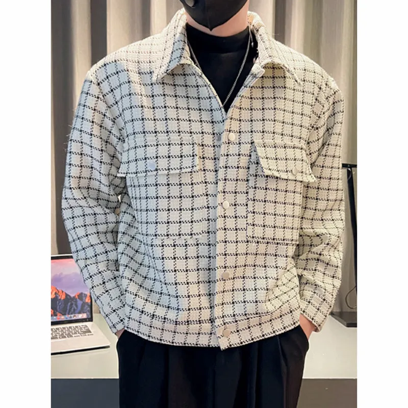 Men's Short Casual Lapel Plaid Jacket