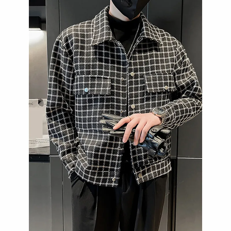 Men's Short Casual Lapel Plaid Jacket