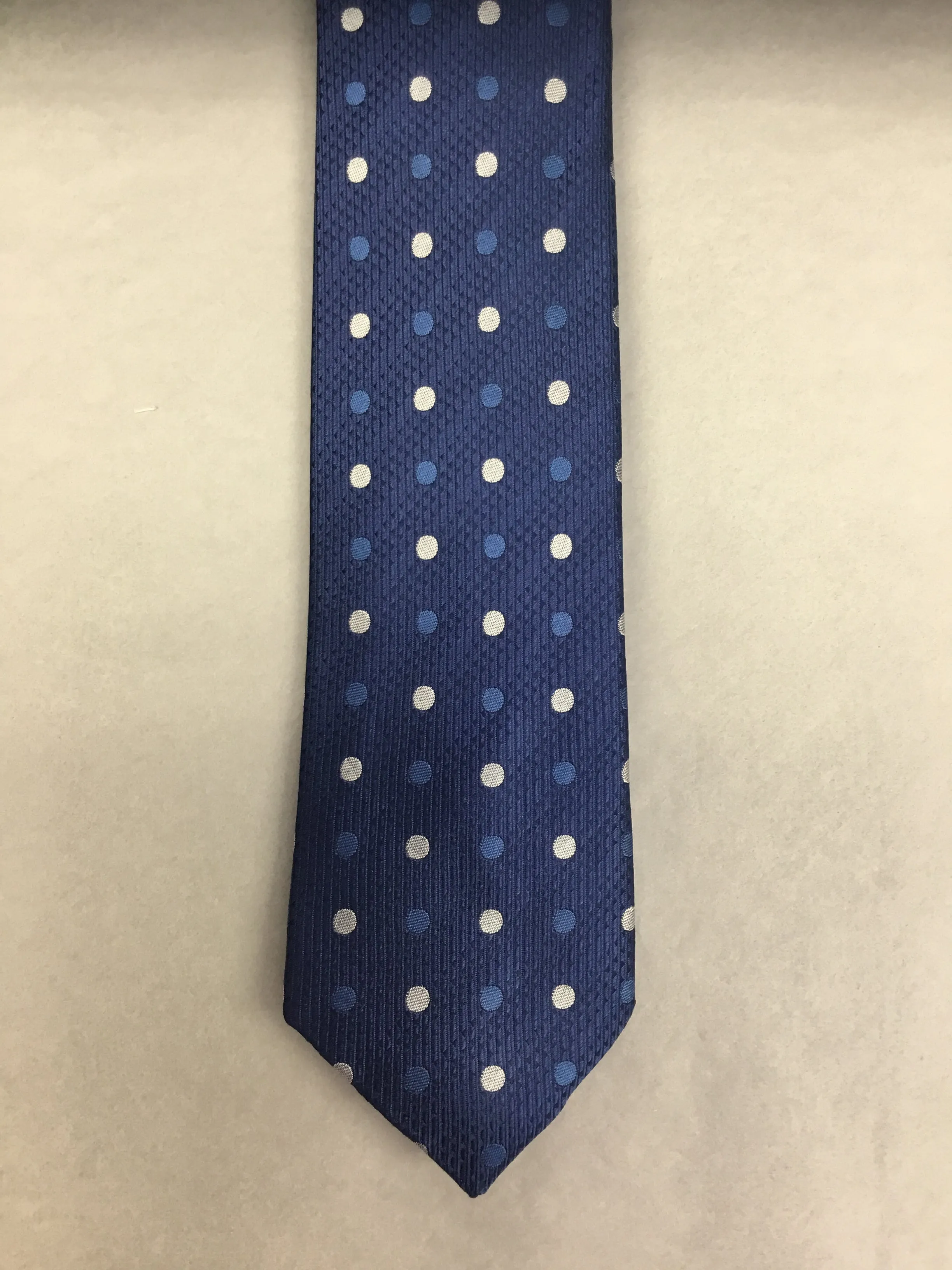 Mens Silk Tie Polka Dot Navy/Blue/White