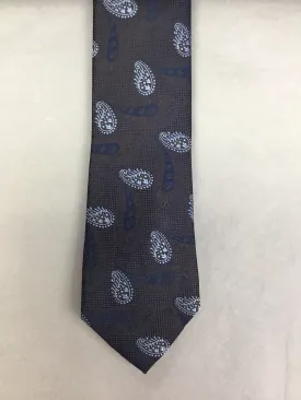 Mens Silk Tie Small Paisley Navy/Brown/Blue