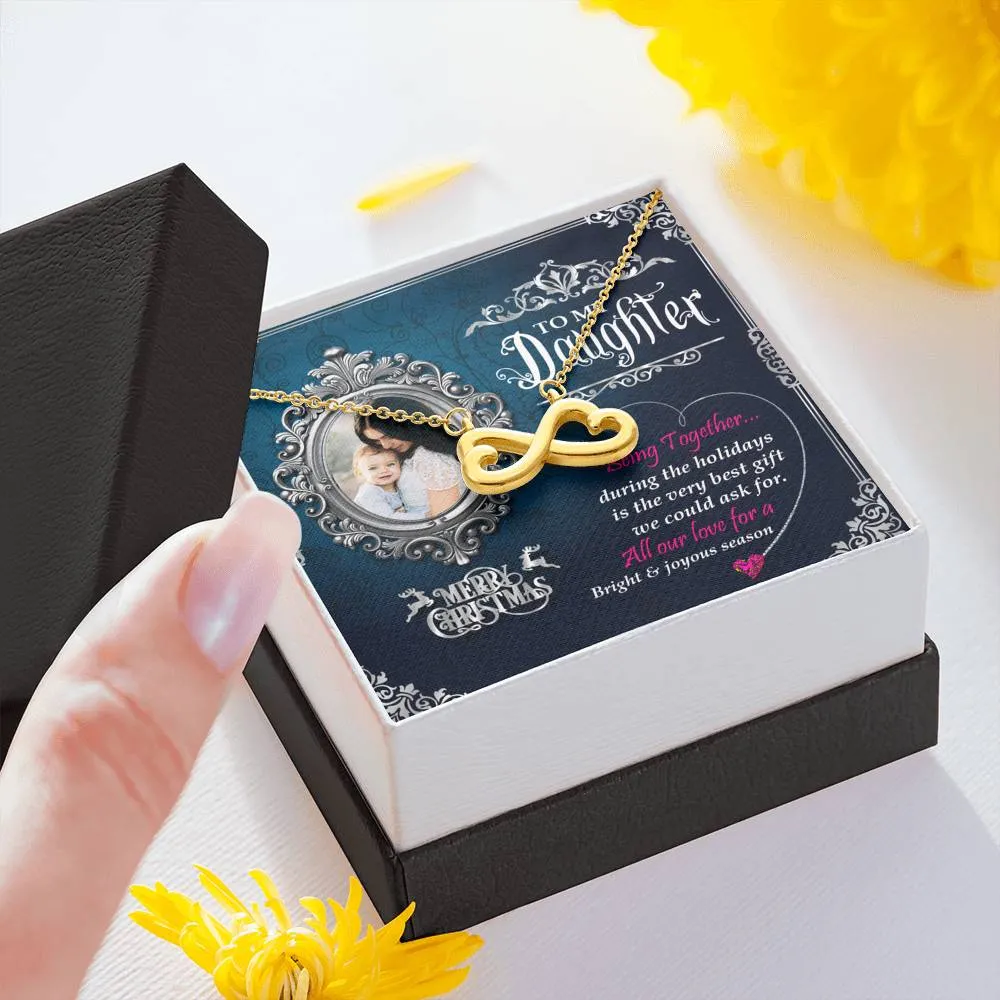 Mom To Daughter Infinity Heart Necklace With Custom Photo Message Card Wishing Marry Christmas Gift For Daughter