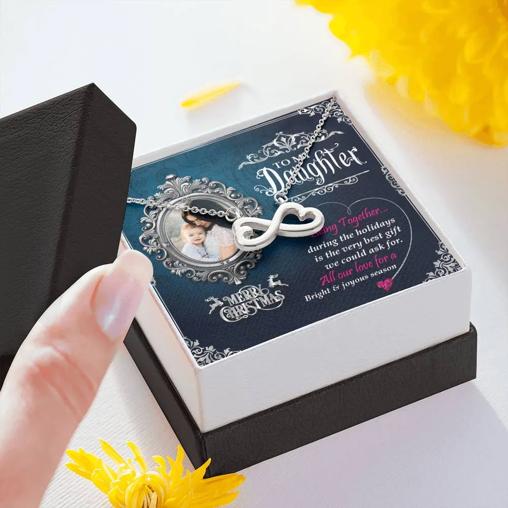 Mom To Daughter Infinity Heart Necklace With Custom Photo Message Card Wishing Marry Christmas Gift For Daughter
