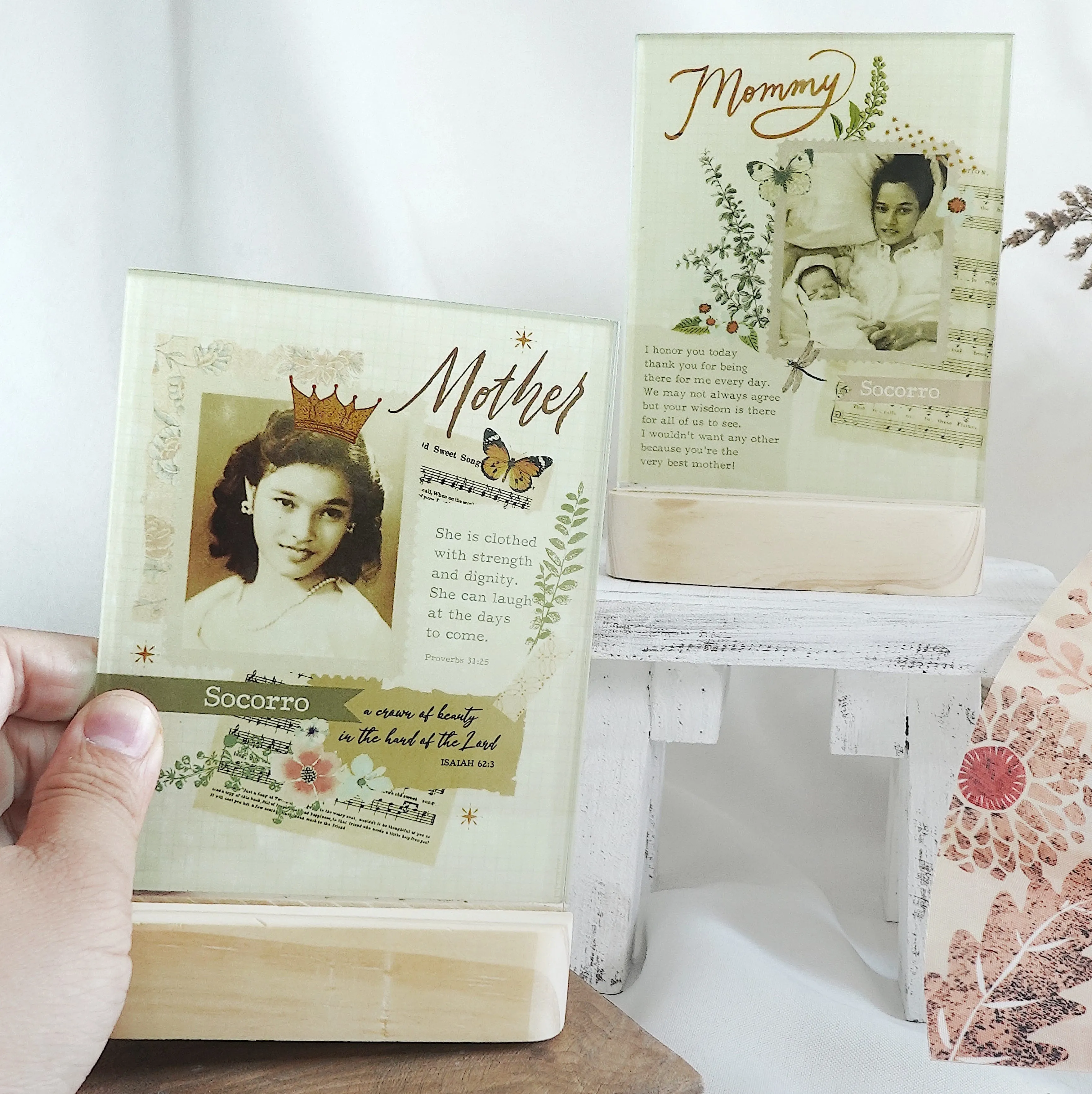 Mother Curved Stand Glass Plaque