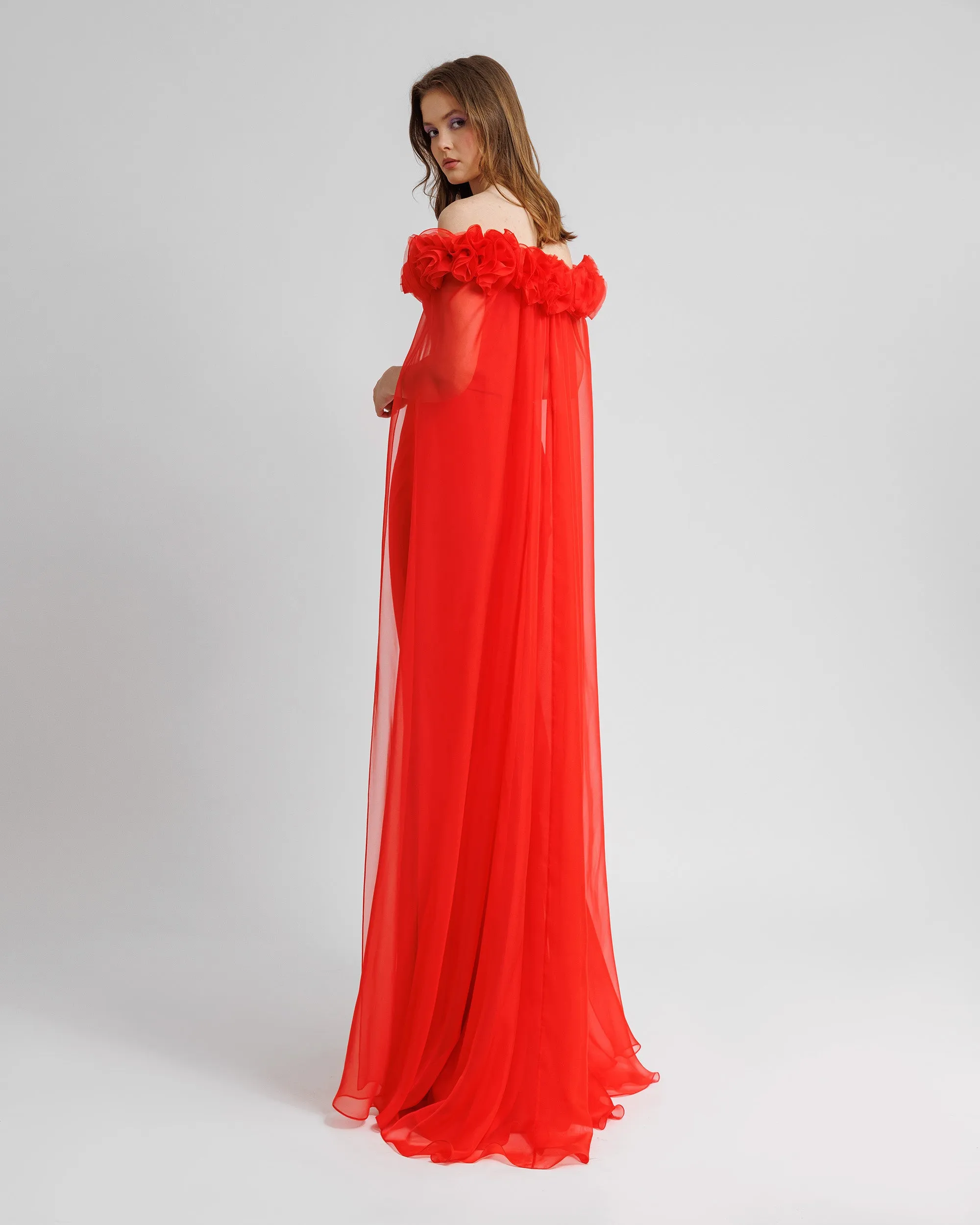 Off-The-Shoulders With Flower Embellisment Dress