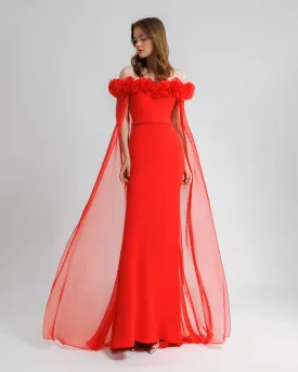 Off-The-Shoulders With Flower Embellisment Dress
