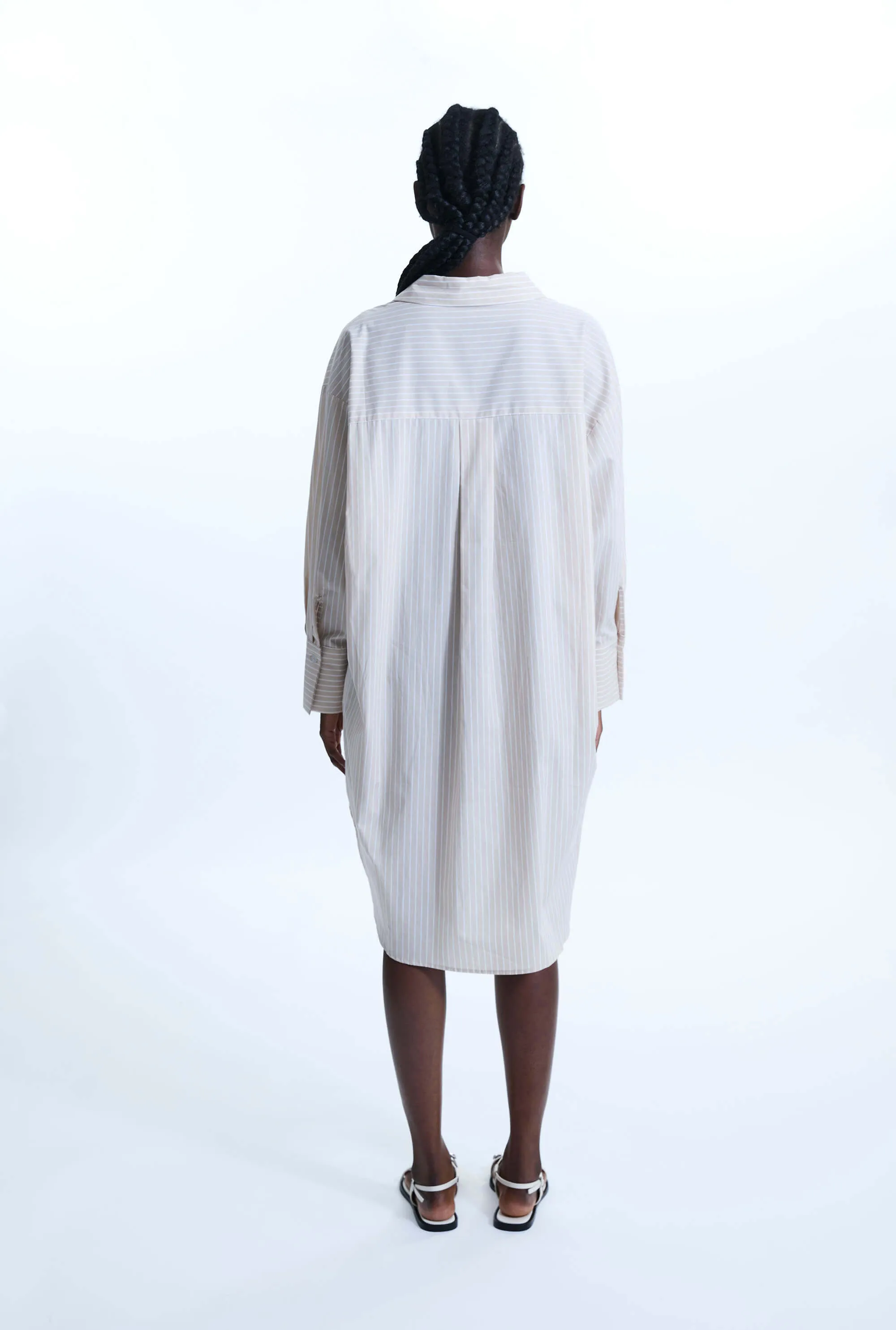 Oversized Stripped Shirt Beige-White