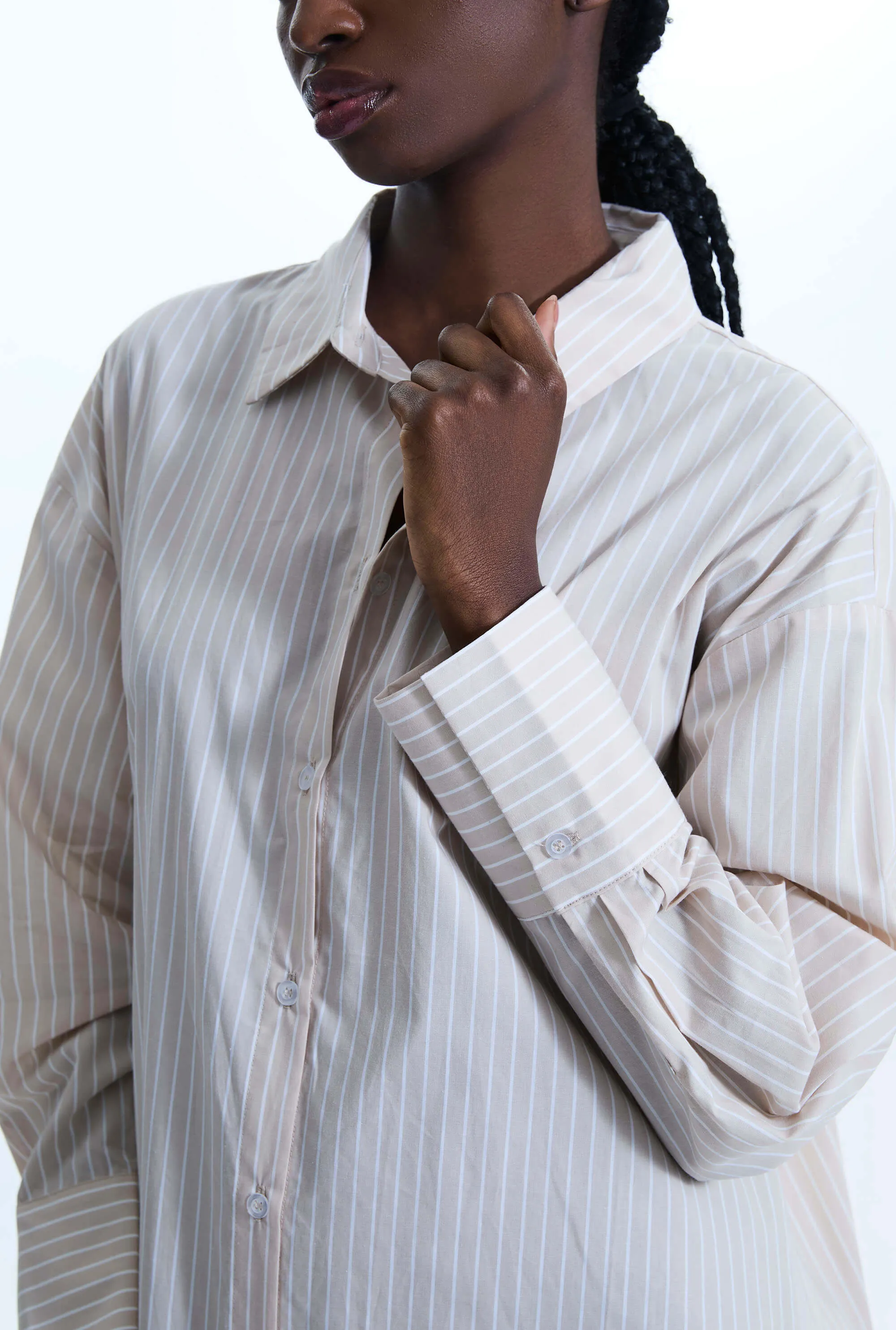 Oversized Stripped Shirt Beige-White