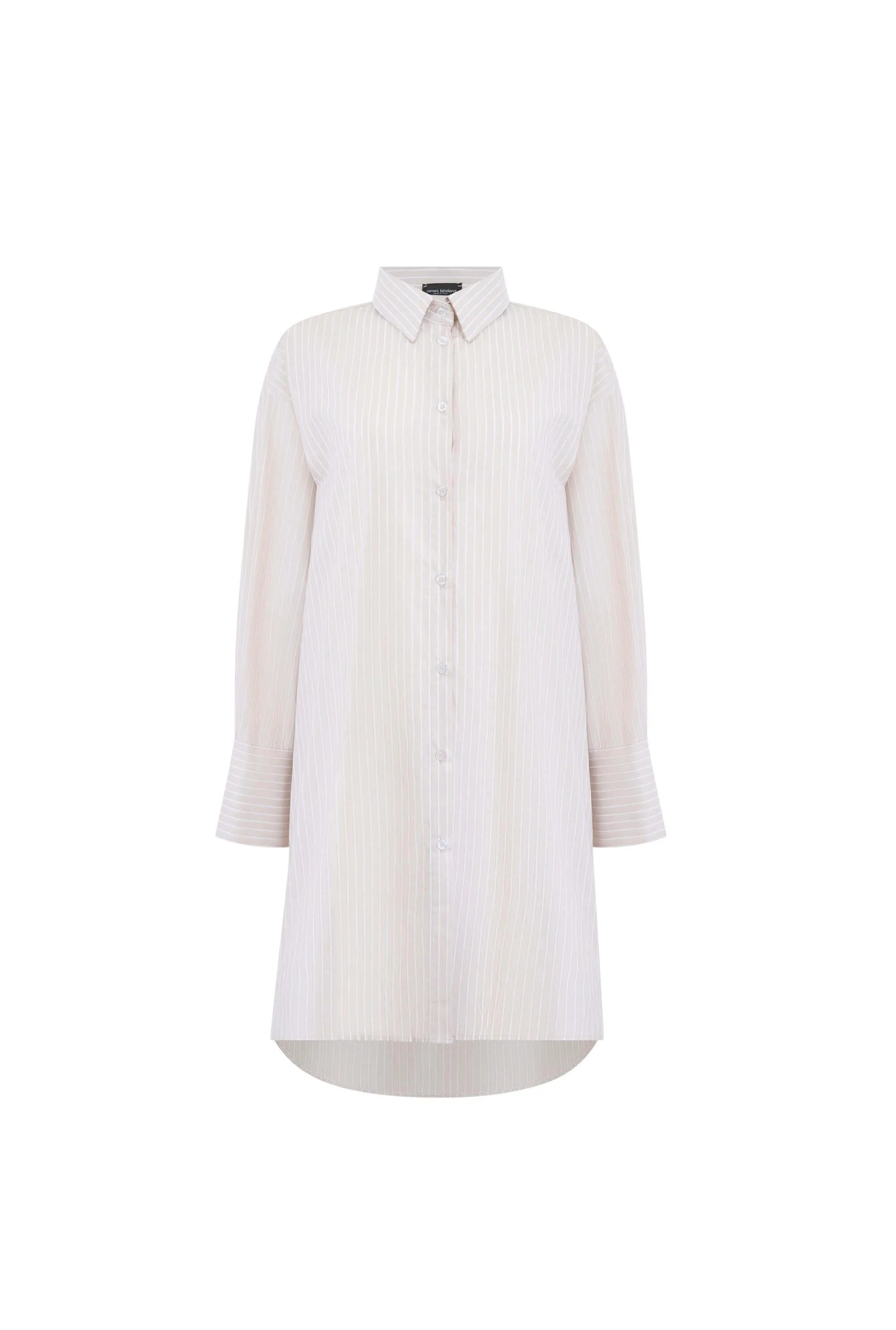 Oversized Stripped Shirt Beige-White