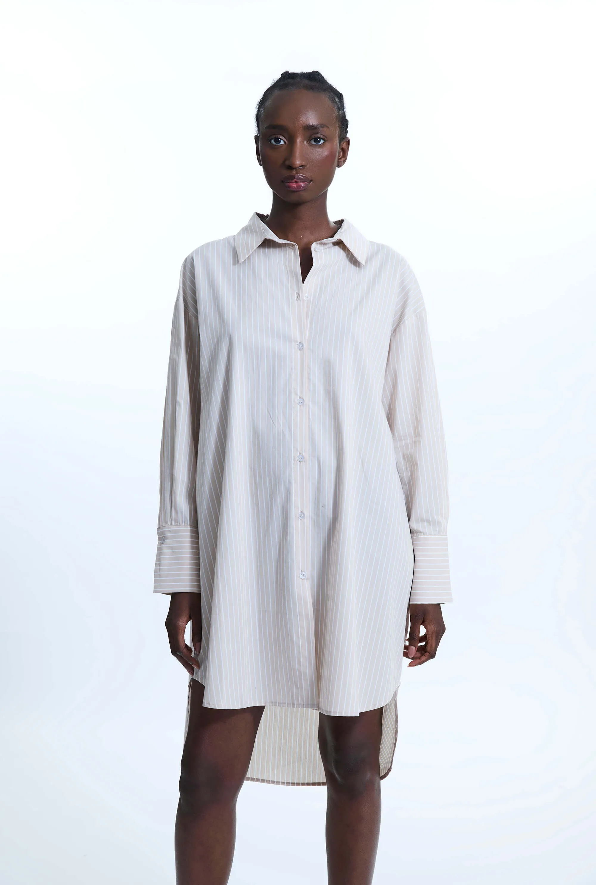 Oversized Stripped Shirt Beige-White