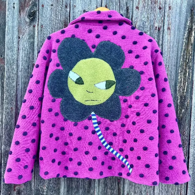 Pink and Purple Polka Dot Jacket with Floral Applique