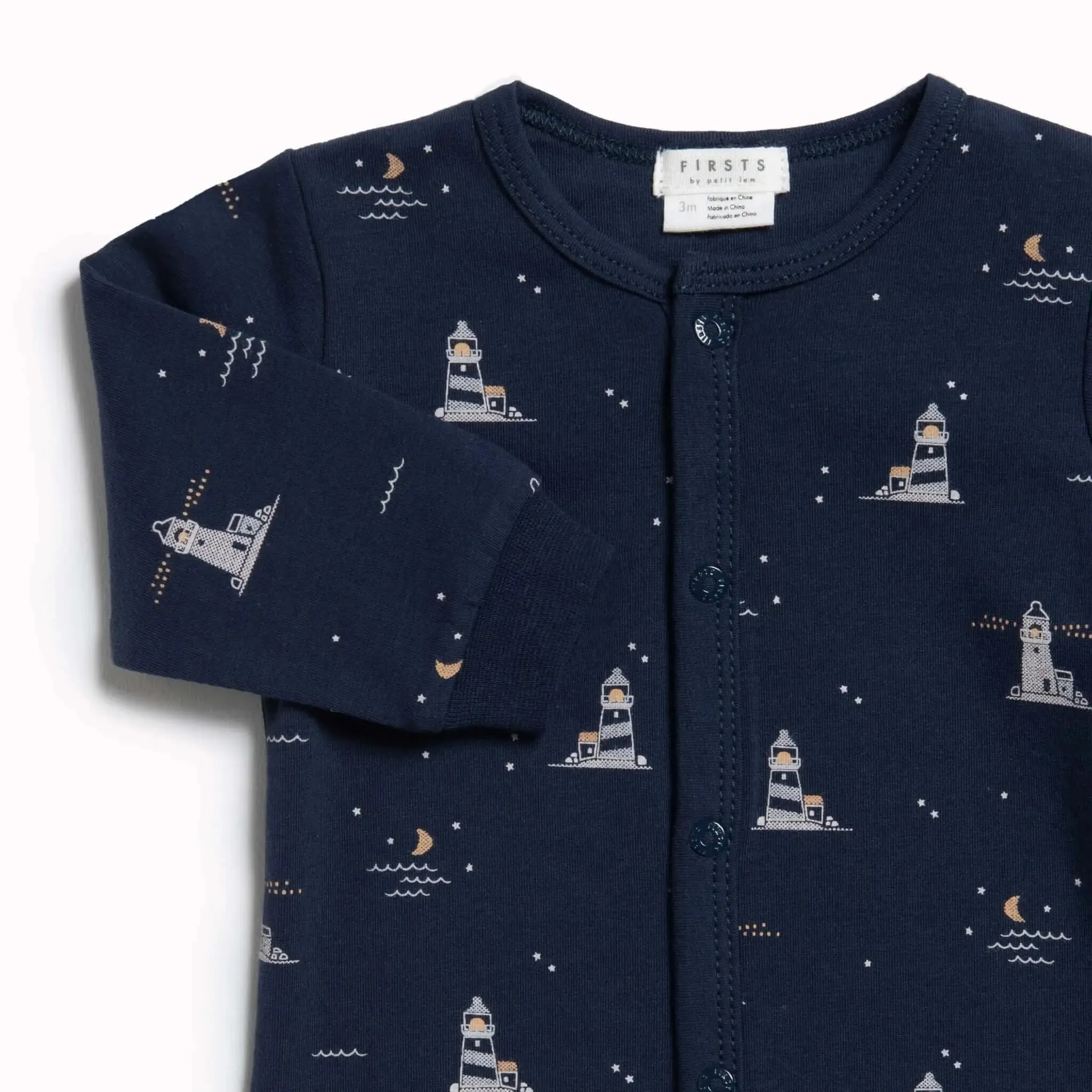 "Lighthouse at Night" Print on Anchor Blue Sleeper | Petit Lem