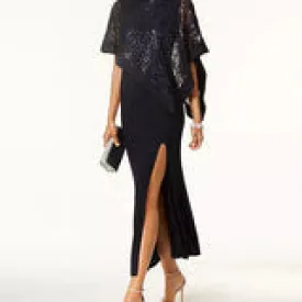 R&M Richards Women's Sequined Lace Cape Gown