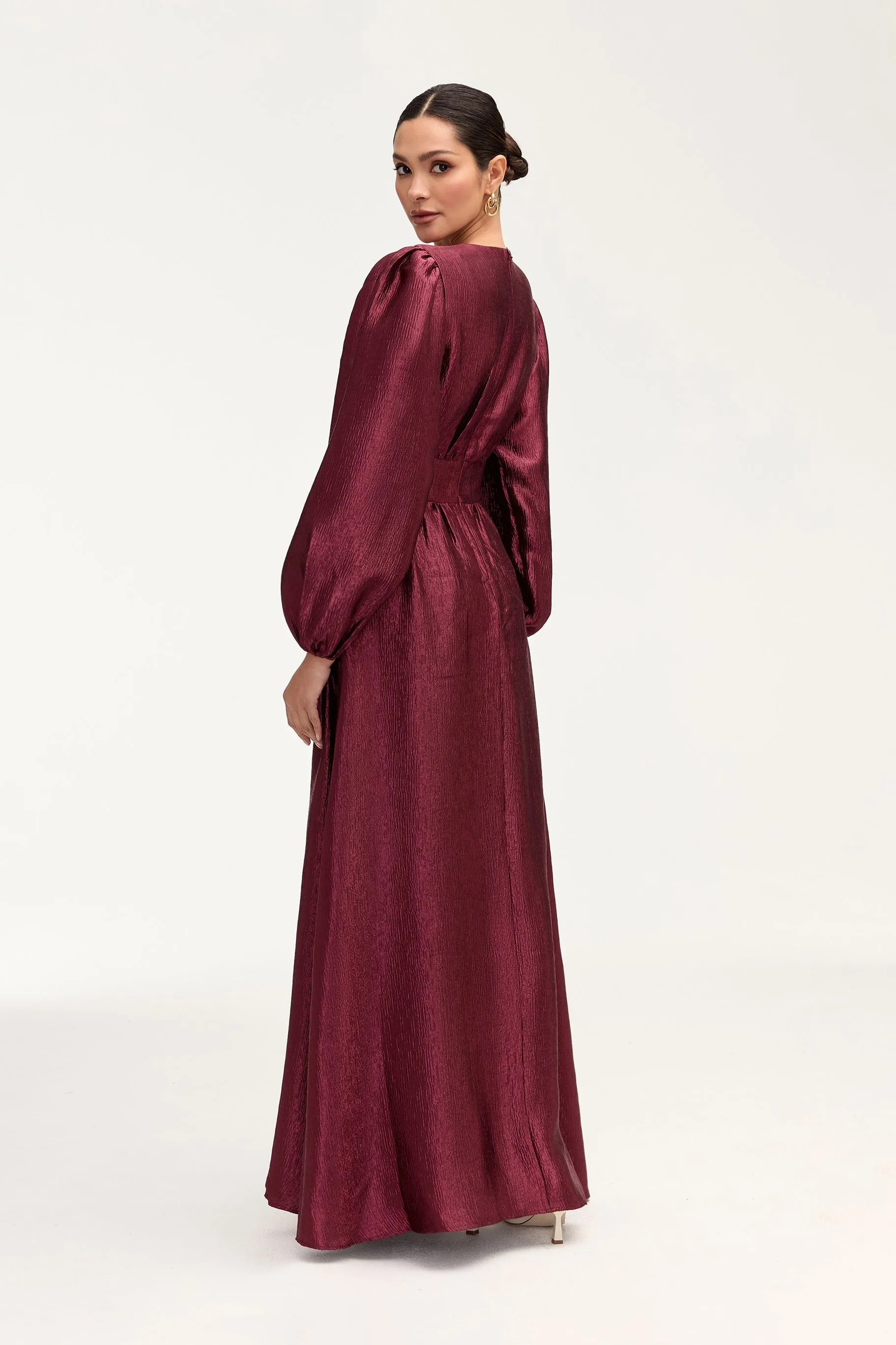 Raya Balloon Sleeve Maxi Dress - Burgundy