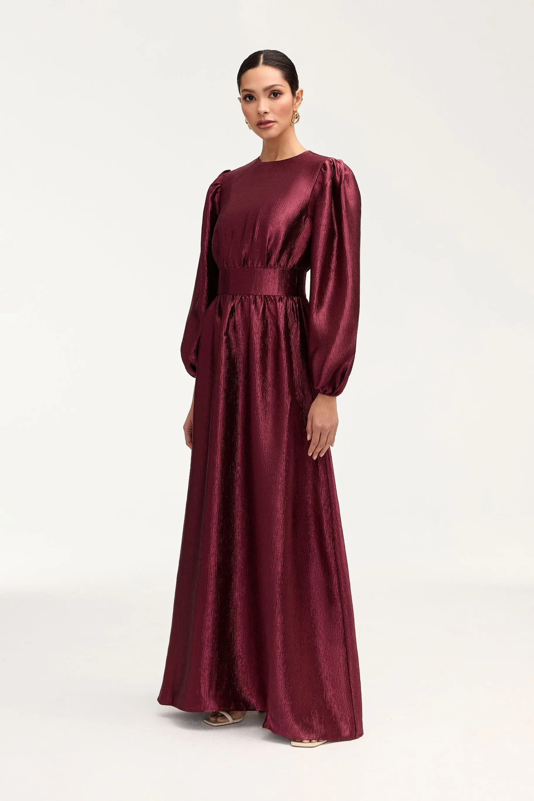 Raya Balloon Sleeve Maxi Dress - Burgundy
