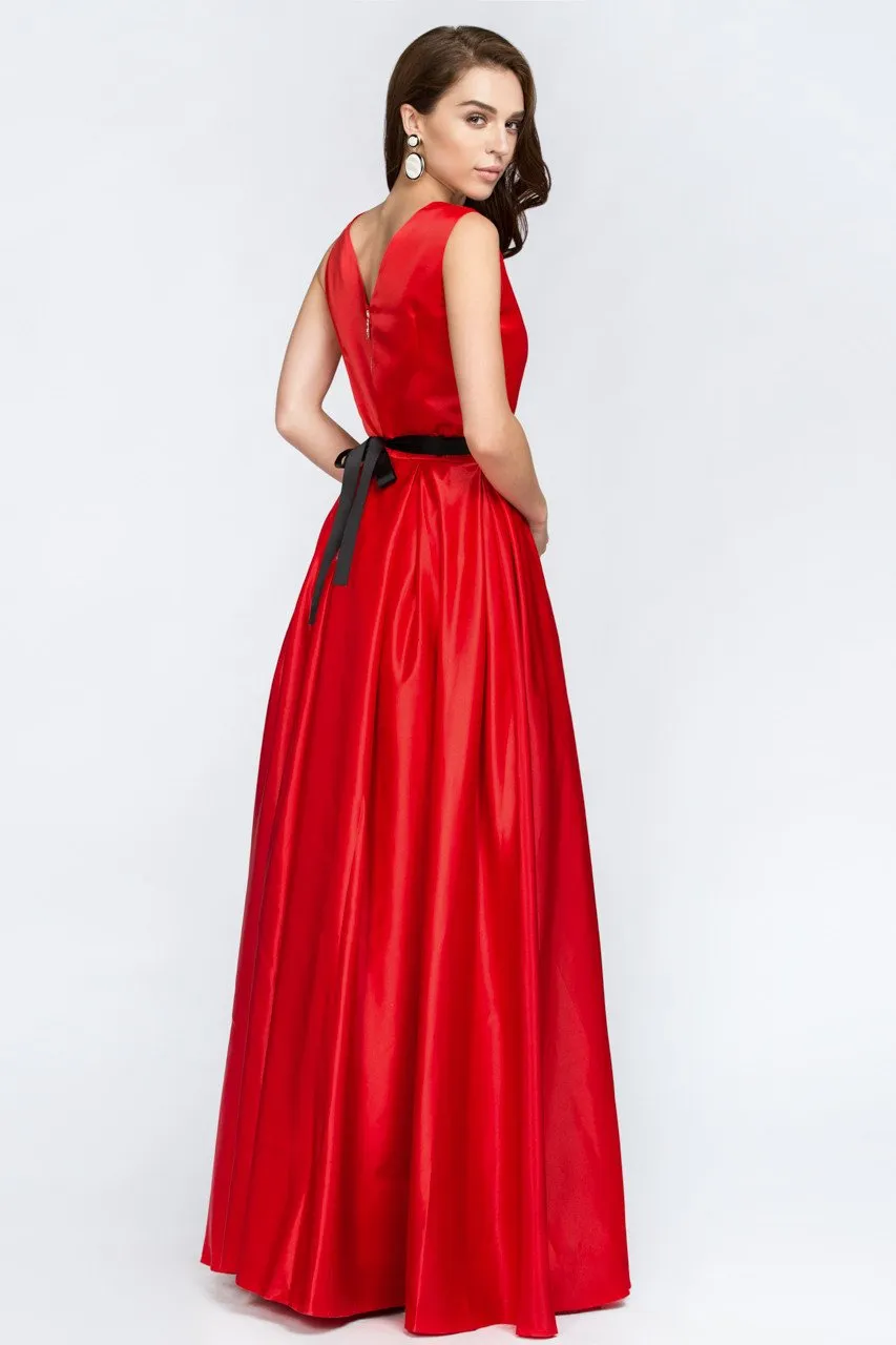 Red Silk Princess Evening Gown