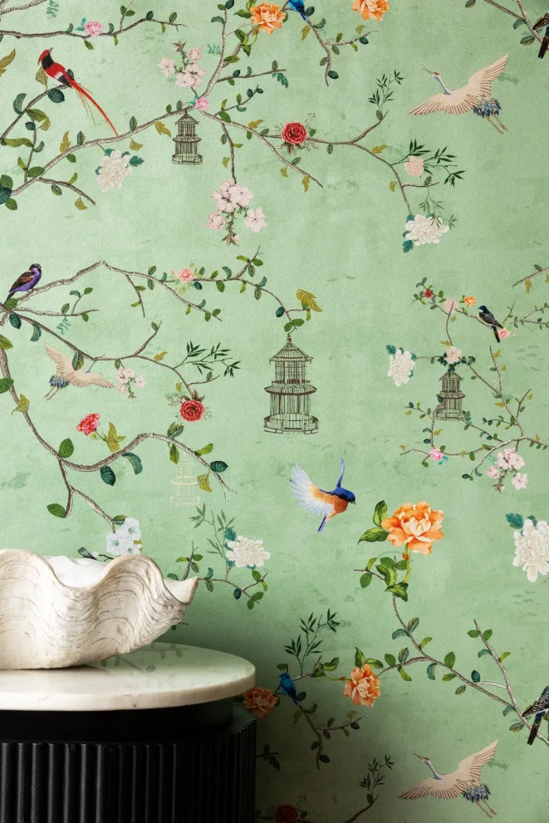 Rockett St George Modern Chinoiserie Green Tea Wallpaper