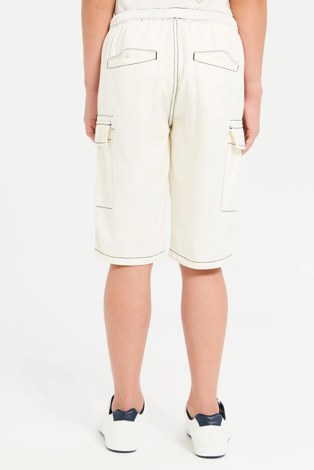 Senior Boys White 5 Pocket Cargo Denim Shortd