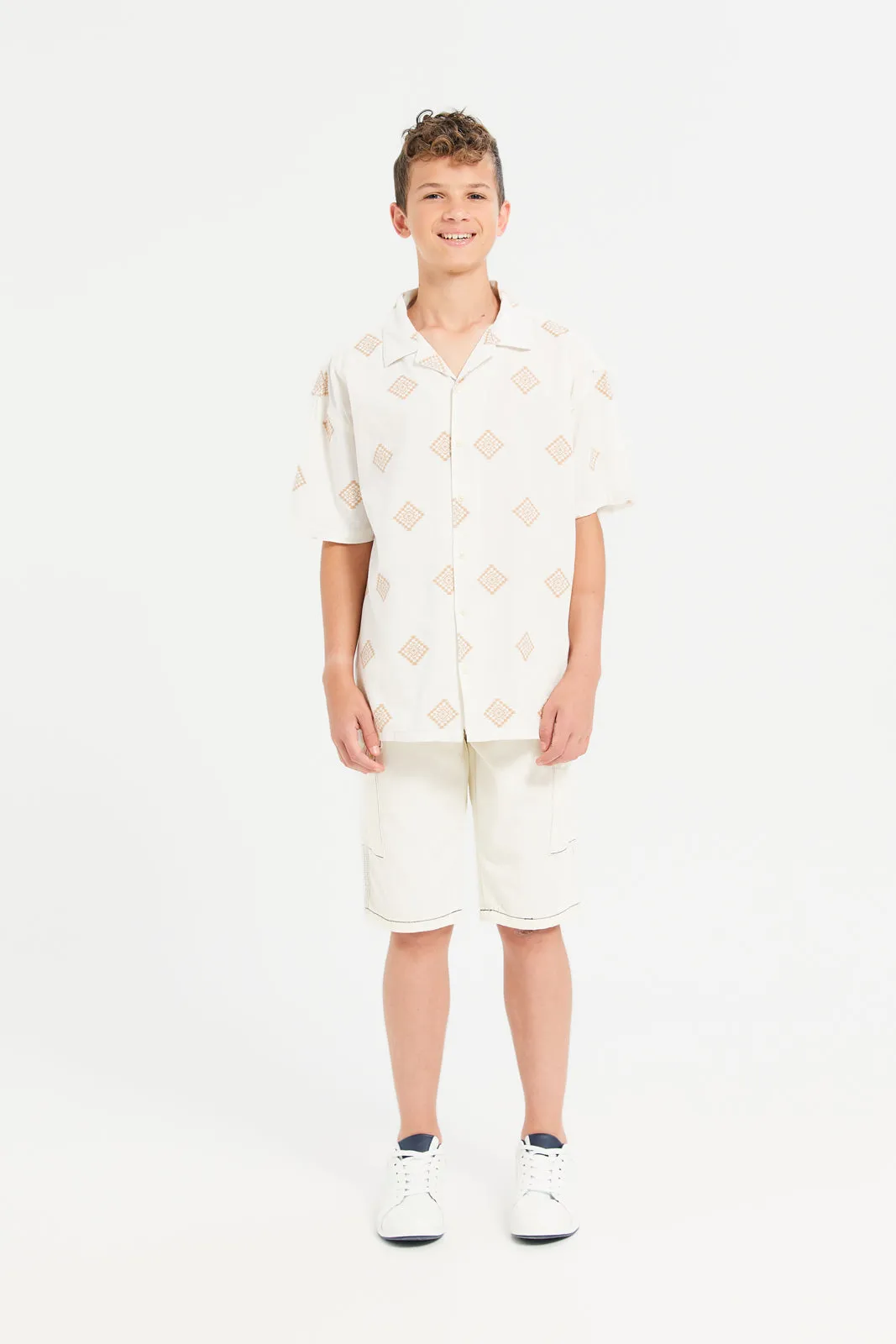 Senior Boys White 5 Pocket Cargo Denim Shortd