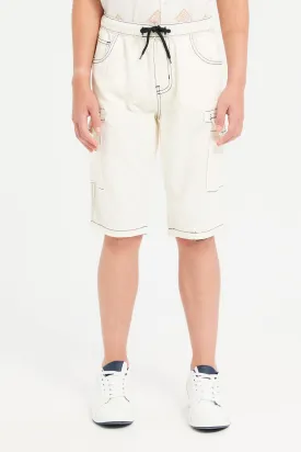 Senior Boys White 5 Pocket Cargo Denim Shortd